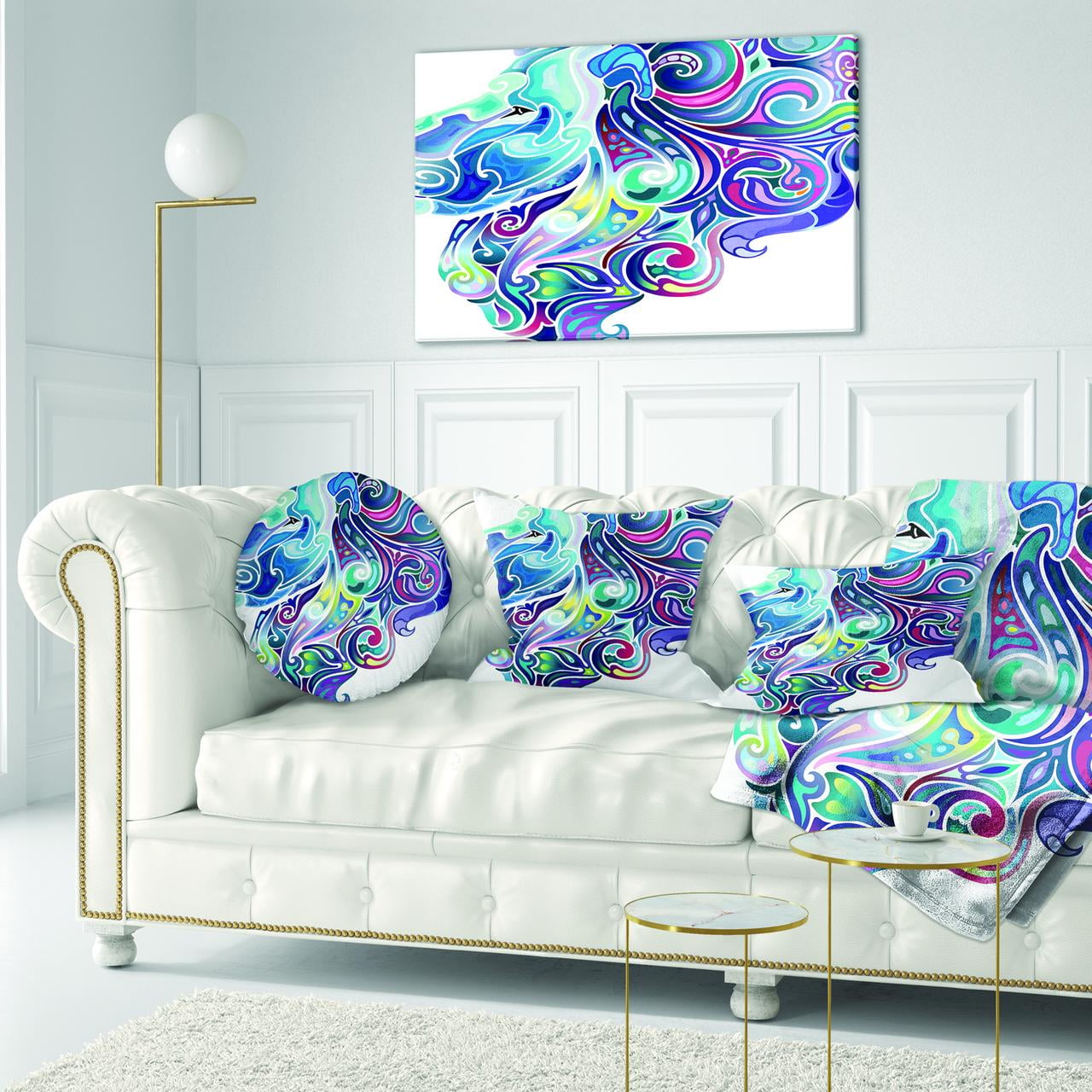 Designart Blue Lion Abstract Art - Animal Throw Pillow - 12x20