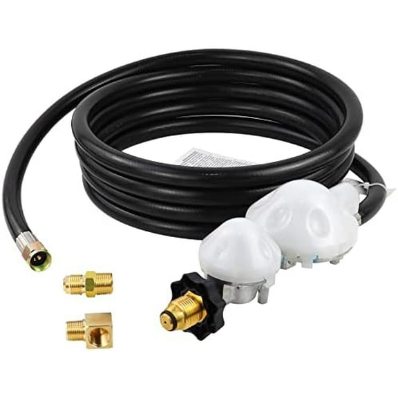 12 FT F273684 Propane Hose with Regulator Compatible with mr heater F273684 buddy heaters, Propane Hose f27368 for RV, Gill, Gas Stove, Gas Generator, 3/8in Female x 3/8in Male Street Elbow.