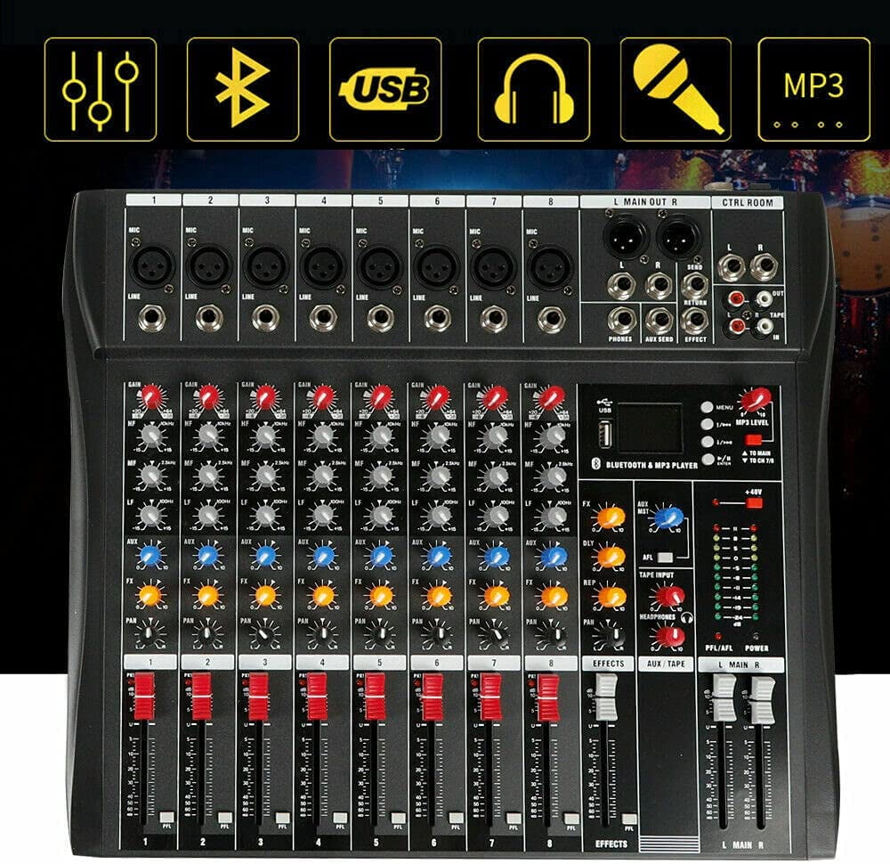 OUKANING 8 Channels Sound Mixing Console Live Studio Audio Mixer USB