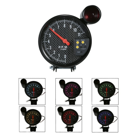 Tachometer 5 Inch Diameter Tachometer Carbon Fiber Face 7 Colors Optional With LED Pointer
