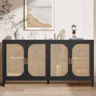 Modern Fluted Sideboard & Buffet Cabinet-Adjustable Shelves, Solid