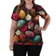 thumbnail image 3 of ASDFVBKG Easter Medical Uniform Women Scrub Tops Plus Size Short Sleeve V Neck Cute Bunny and Eggs Printed Working Top Pocket Comfy Workwear Scrub Top Red 5XL, 3 of 4