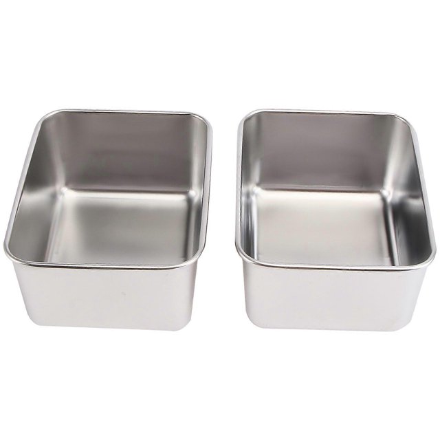 2pcs Stainless Steel Food Storage Boxes Square Box Cake Food Box (Silver)