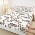 thumbnail image 4 of Castle Fairy Railway Map Full Size Sheets 4-Piece for Kids, Town Signal Print Bed Sheets for Bedroom, Brown Yellow Blue, 4 of 6