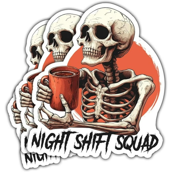 3Pcs Night Shift Squad Sticker, Skeleton Stickers, RN Nurse Skeleton Healthcare Worker Coffee Stickers, Fun Night Shift Die-Cut Vinyl Decals - Sticker for Laptop Water Bottle Phone Car Helmet 3"