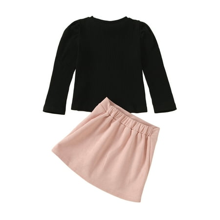 

Toddler kid girl long sleeve knit top + deerskin fleece skirt fashion cute two-piece suit