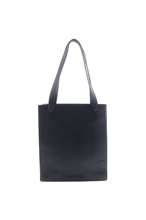 Pre-Owned Chanel logo tote bag, caviar leather, black, A4 size, magnetic closure, women's.