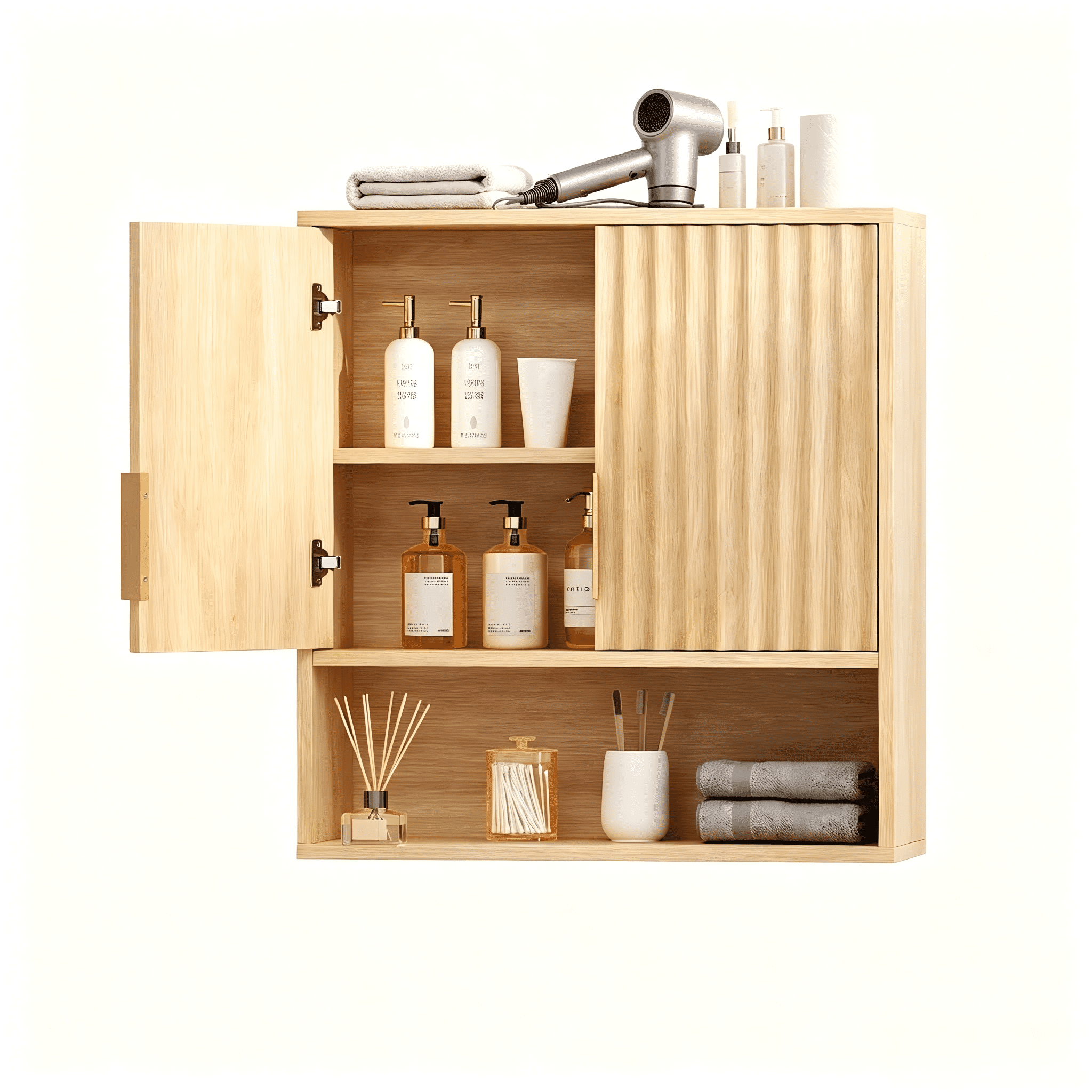 2-Door 3-Tier Slatted Bathroom Wall Cabinet, 24.49"*22.83"*8.07"
