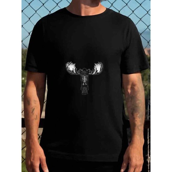 Moose Head Tee Christmas t-shirt funny t shirts mens 180G 100% Cotton black All-season fitness top, stylish athletic look, durable activewear elegant humor Christmas humor elegant beach glitter Chri