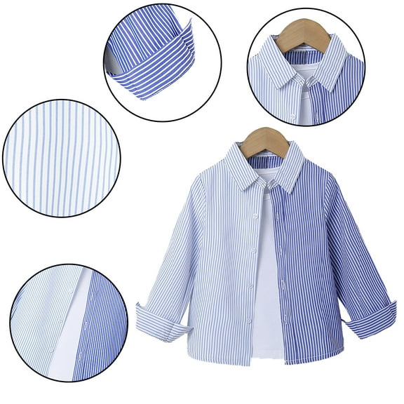 Esaierr Kids Baby Boys Striped Splicing Shirt,Spring Fall Long Sleeved Dress Shirt,Button V-Neck Shirt for Toddler 4-8 Years