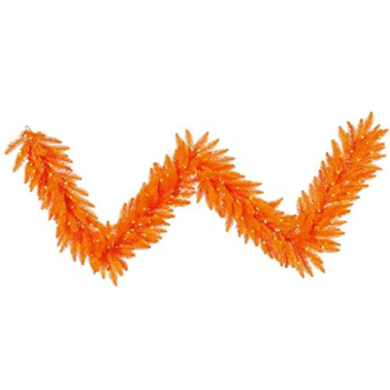 Vickerman 9' Orange Artificial Christmas Garland with 100 Orange Lights