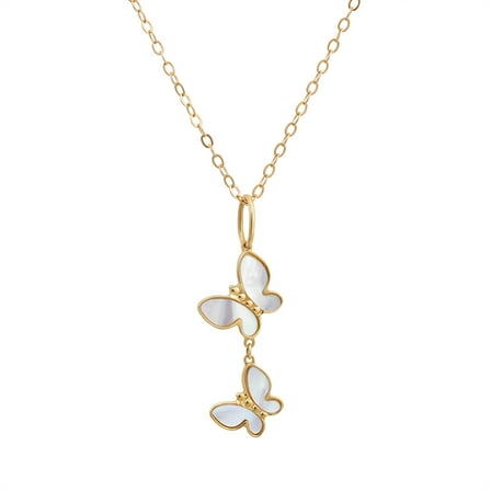 Brilliance Fine Jewelry 10KT Yellow Gold Mother of Pearl Butterfly Pendant with 18" Chain