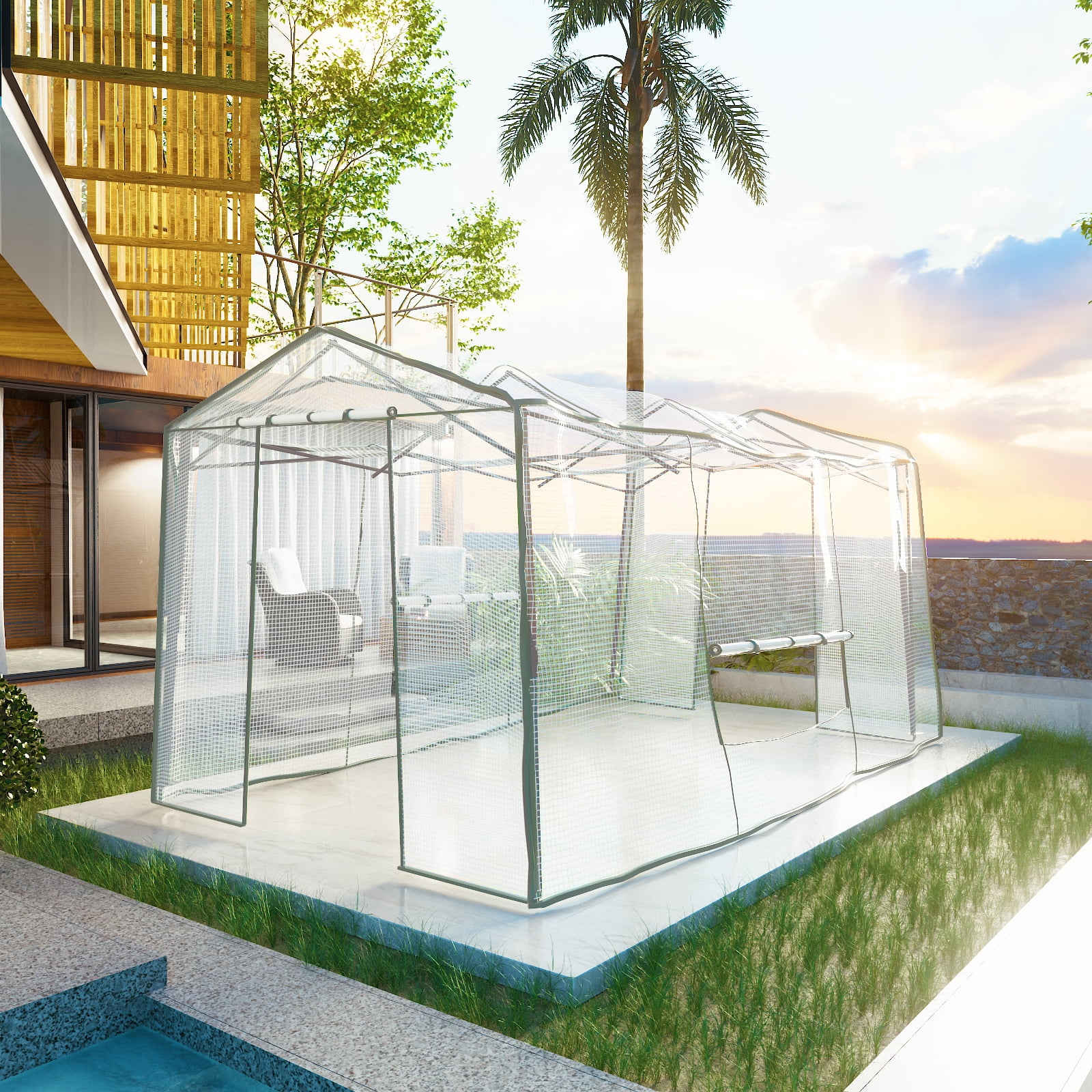 Meetleisure 8.5 ft x 11.2 ft x 7.4 ft Pop-up Outdoor PVC Greenhouse, White