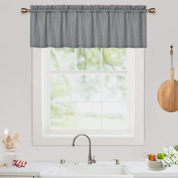 ZACOO Grey Waffle Bathroom Window Curtain Valances, Waterproof Rod Pocket for Small Kitchen Window, 60"W x 15"L, 2 Panels