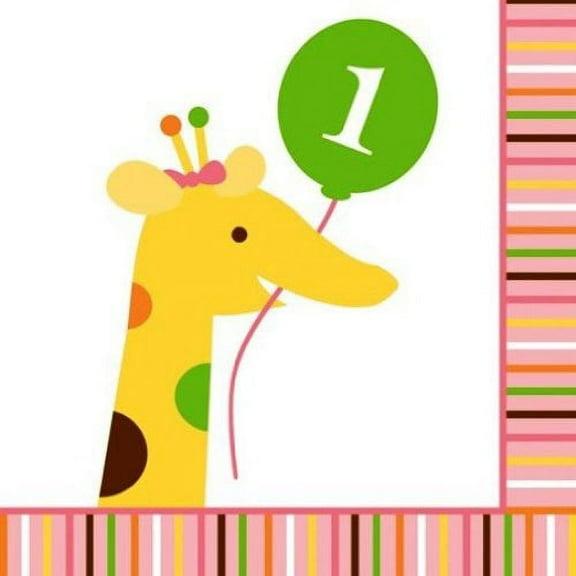 Baby Animals 1st Birthday Girl Beverage Napkins (16-pack) - Party Supplies
