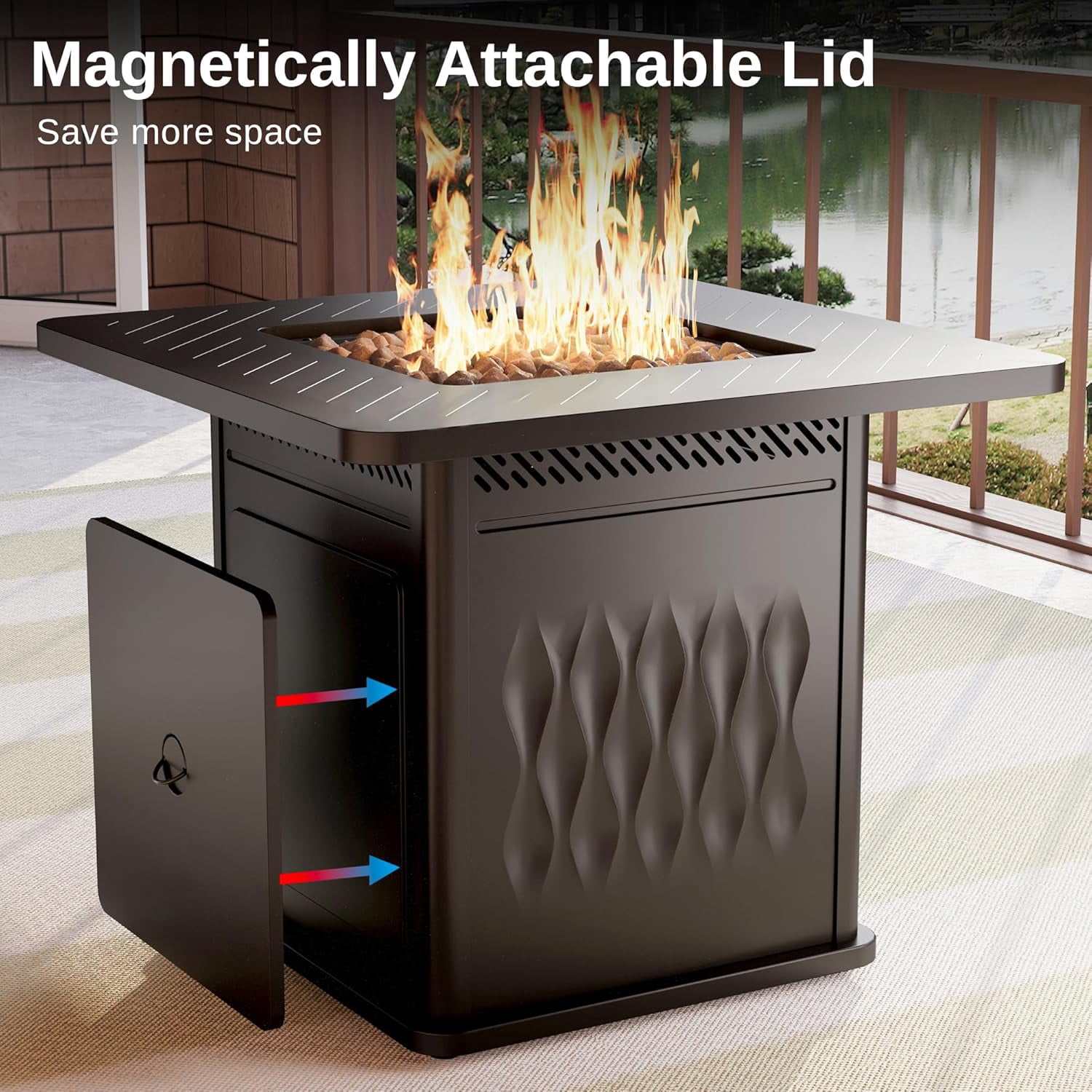 EAST OAK Gas Fire Table 32" 50000 BTU Black