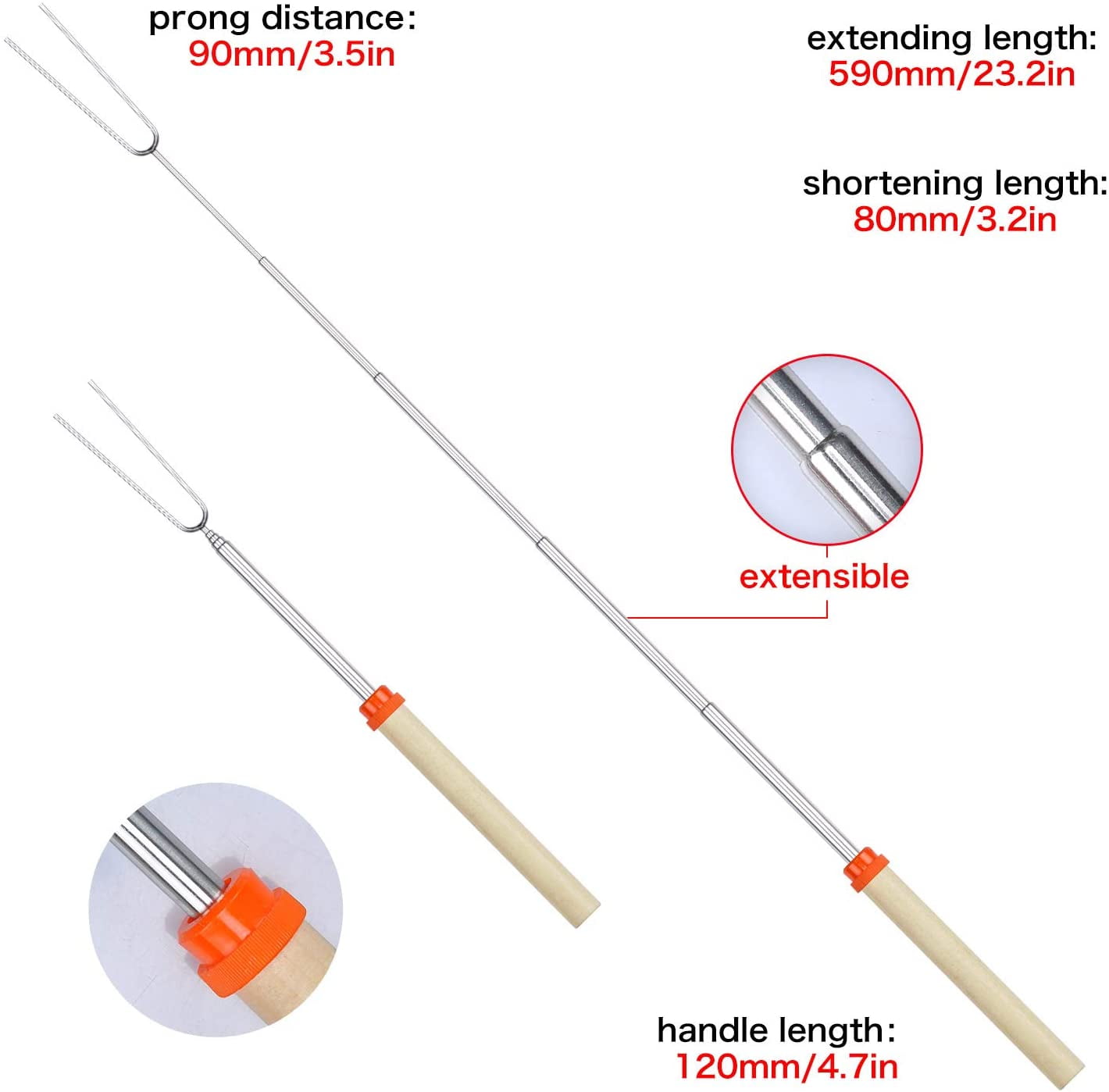 Marshmallow Roasting Sticks 8 Pieces 32 inch Telescoping Extendable Camping Campfire Fire Pit Accessories Smores Skewers & Hot Dog Fork