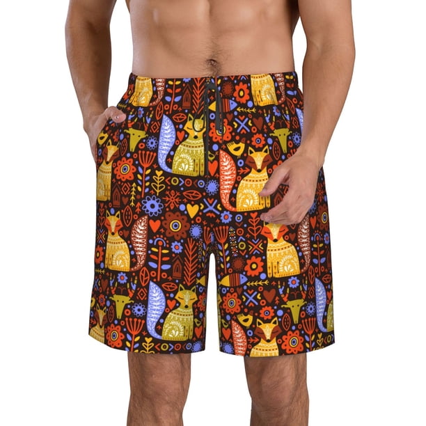 Balery colorful fox Traje de Baño Estilo Hawaiano para Hombre, Shorts de Secado Rápido con Bolsillos-XX-Large