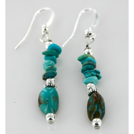 Navajo Turquoise Post - Certified Authentic Navajo .925 Sterling Silver Hooks Natural Turquoise Native American Earrings