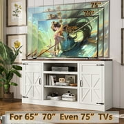 66 Farmhouse TV Stand for 65 70 75 TVs with Charging Station, 33 Tall Entertainment Center Console Table with Adjustable Shelves/4 Layer Storage for Living Room