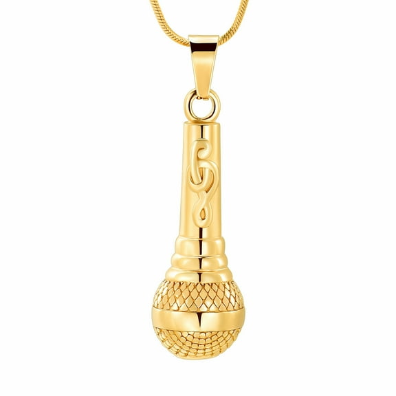 Cremation Jewelry Microphone Urn Pendant Necklace with Note Stainless Steel Headphone Keepsake Memorial Ash Jewelry(Gold)