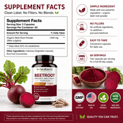 Healbend Organic Beet Root Capsules 1300mg - Nitric Oxide Booster Beets Support Healthy Blood Pressure, Heart Health, Circulation Superfood - 120 Count