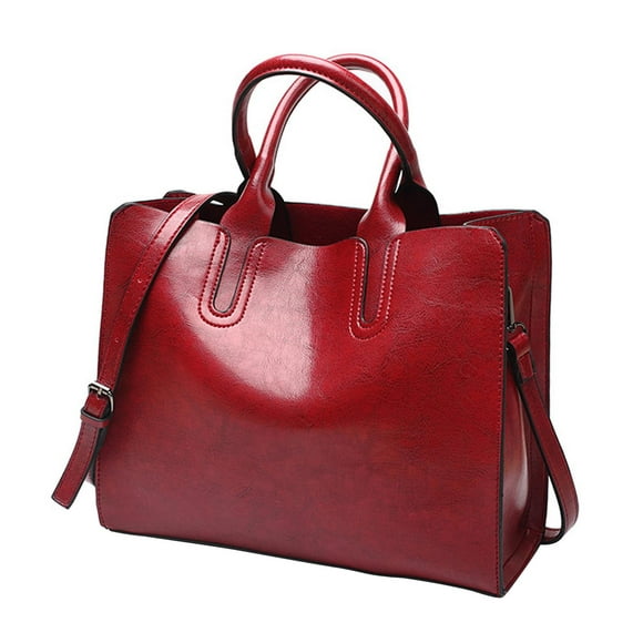 Elegant Womens Leather Handbag Zipper Closure Big Capacity Purse Bag Satchel Red