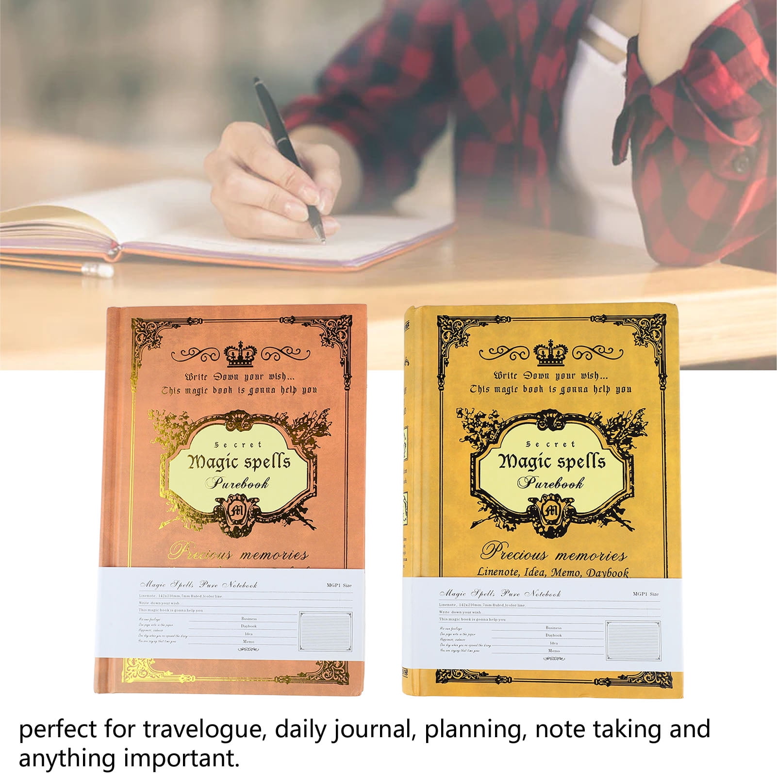 YAHHU Retro A5 Notebook Set, 2 Pcs Thickened Ruled Paper Lined Journal for Office and School, 8.7 x 5.9 inches / 22 x 15 cm Yellow and Red