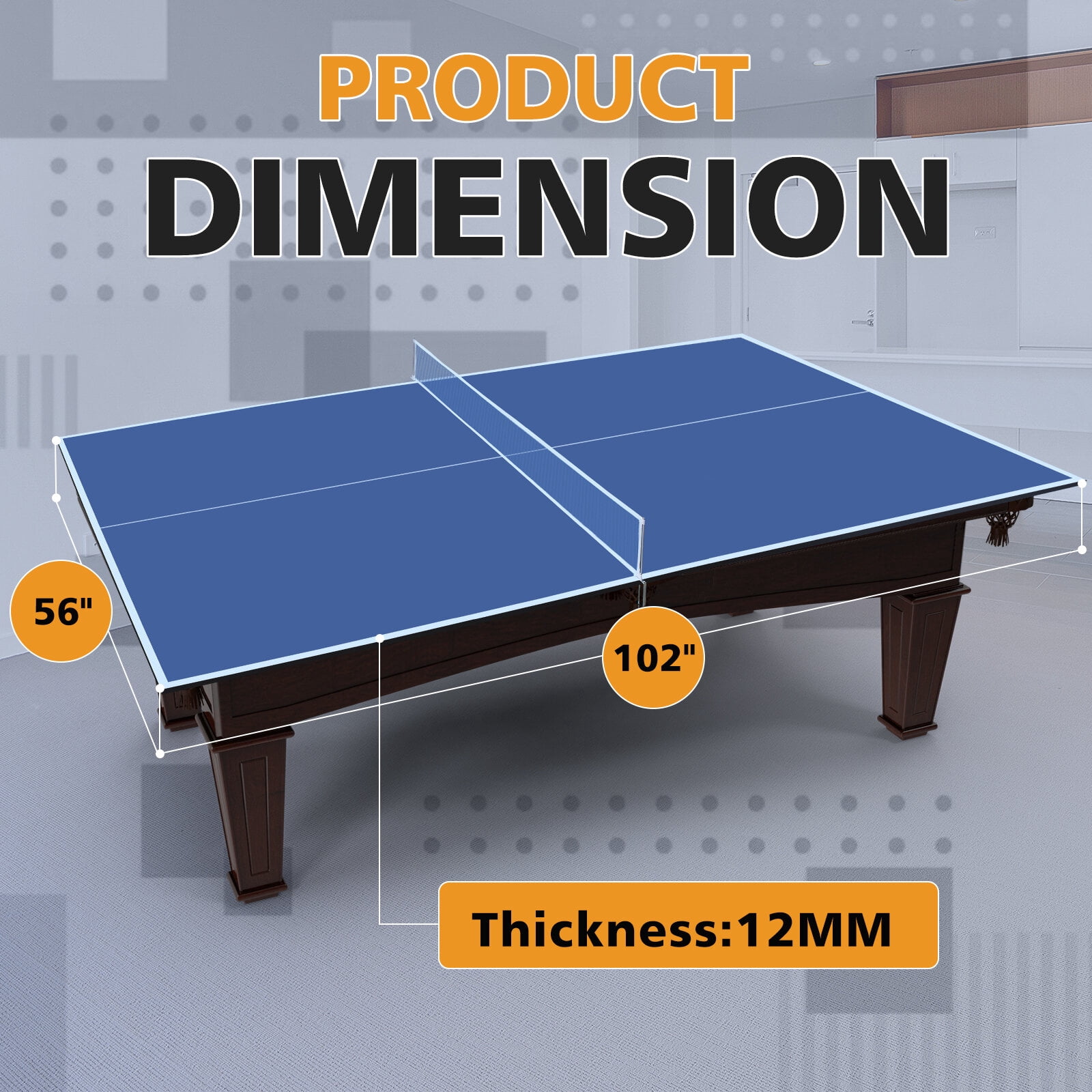 Ping Pong Table, 8.5ft Blue Mid-Size Ping Pong Conversion Top Foldable & Portable Table Tennis Table Top for Indoor Games, Blue Table Tennis Table,Mdf Outdoor Ping Pong Table