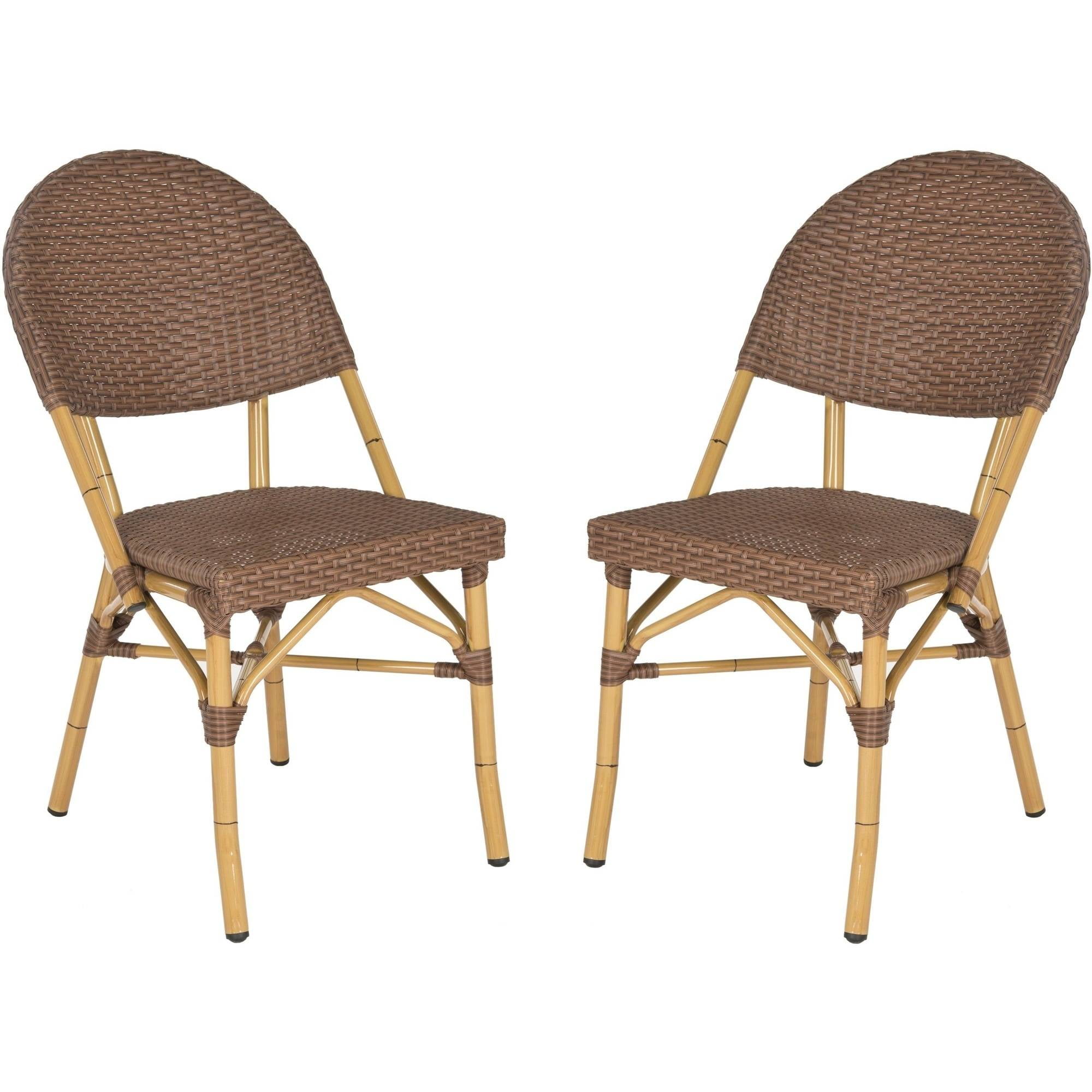Safavieh Barrow Wicker Indoor-Outdoor Stacking Side Chair, Brown, Set of 2