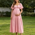 thumbnail image 2 of Edvintorg Women Pregnancy Dress Scoop Neck Short Sleeve Ruffle Flowy Casual Pregnant Dresses Summer Maternity Clothes for Women Pink XL, 2 of 7