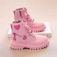 thumbnail image 4 of BRGZLK Toddler Girls Ankle Boots Fall Winter Cute Heart Decor Lace Up PU Leather Riding Short Booties with Side Zipper Fashion Casual Outdoor Ankle Boots Pink 13 Little Kids, 4 of 5