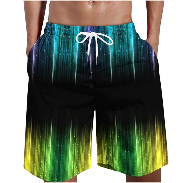 Penkiiy Mens Rainbow Swim Trunks Swim Shorts with Mesh Lining Funny Swimwear Bathing Suits L Black
