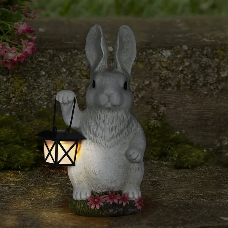 Mainstays Outdoor White Bunny Solar Lantern Garden Statuary