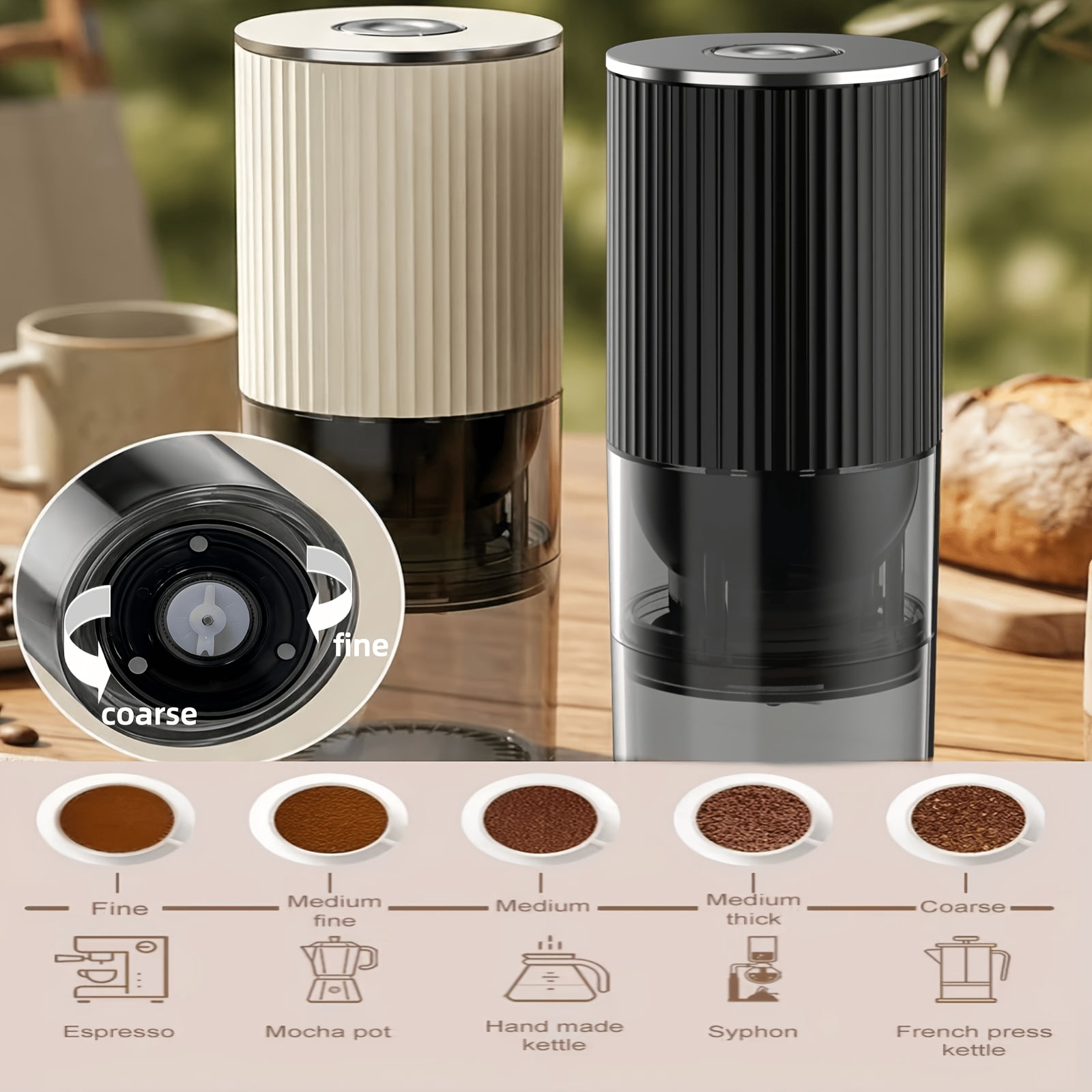 Electric Coffee Grinder USB Rechargeable, Portable Cordless Coffee Bean Grinder with Ceramic Burr, Adjustable Grind Settings for Home Kitchen