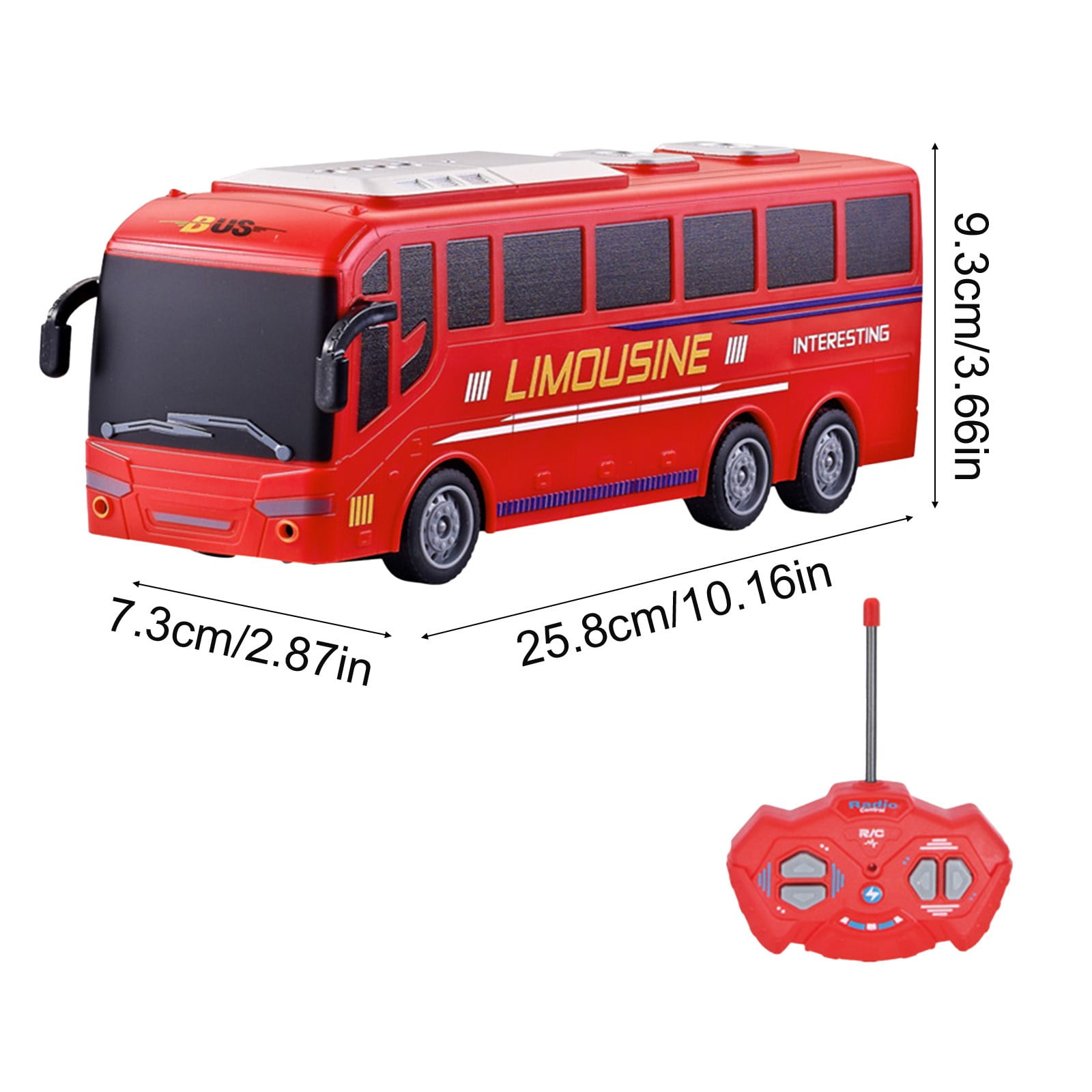 SPOORYYO Remote Control Bus Toy Car, 1:30 Scale Simulation Model with LED Lights, Four Way Driving, User Friendly Remote Controller