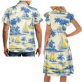 thumbnail image 5 of Garronmavis Hawaii Ship Couple Matching Outfit Husban and Wife Clothing Short Sleeve Shirt for Men Summer Hawaiian Tops and Women's V-neck A-Line Beach Dresses Size S, 5 of 7