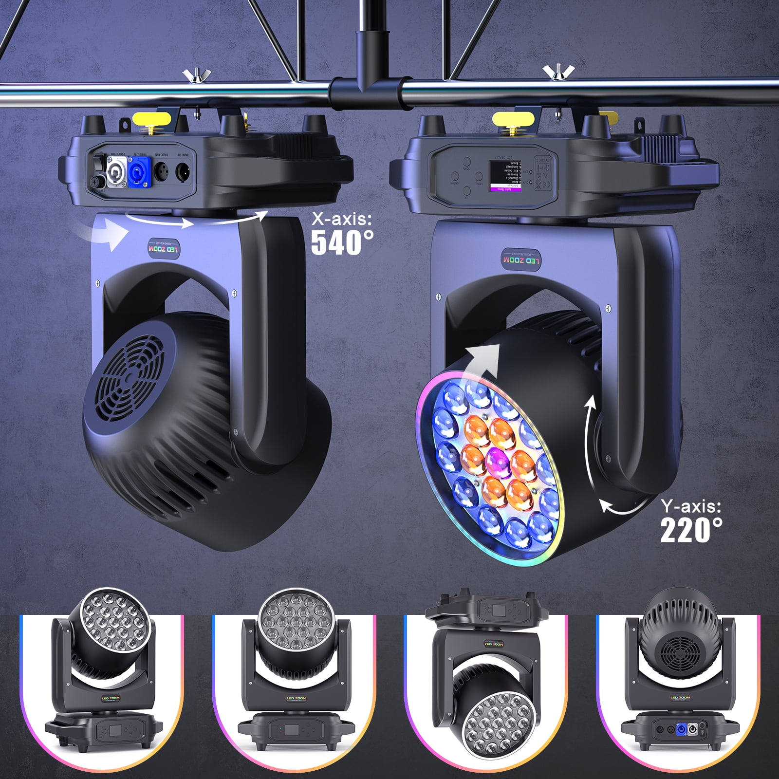 LED Moving Head Light 19x8W Beam/Wash/Zoom Effect Stage Lights, 2pcs RGBW 4in1 DJ Lights with RGB LED Outer Aperture Effect for Music Party Disco Wedding
