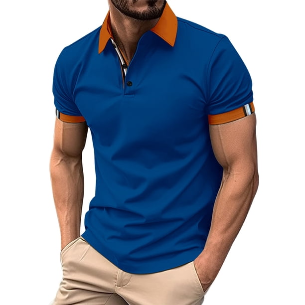 Camisa de manga corta con solapa y botones para hombre - Camisa deportiva de color liso S-XXXL