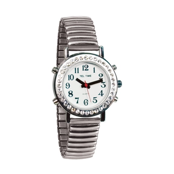 Ladies Talking Watch with Rhinestone Bezel and Expansion Band- Spanish