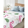 thumbnail image 4 of Pink Flamingos Queen Size Flat Sheet, Wrinkleproof & Fadeproof Cooling Flat Bed Sheet Only, Summer Green Tropical Palm Leaves Breathable Soft Bedding Top Sheets 90 x 102 Inches, 4 of 8