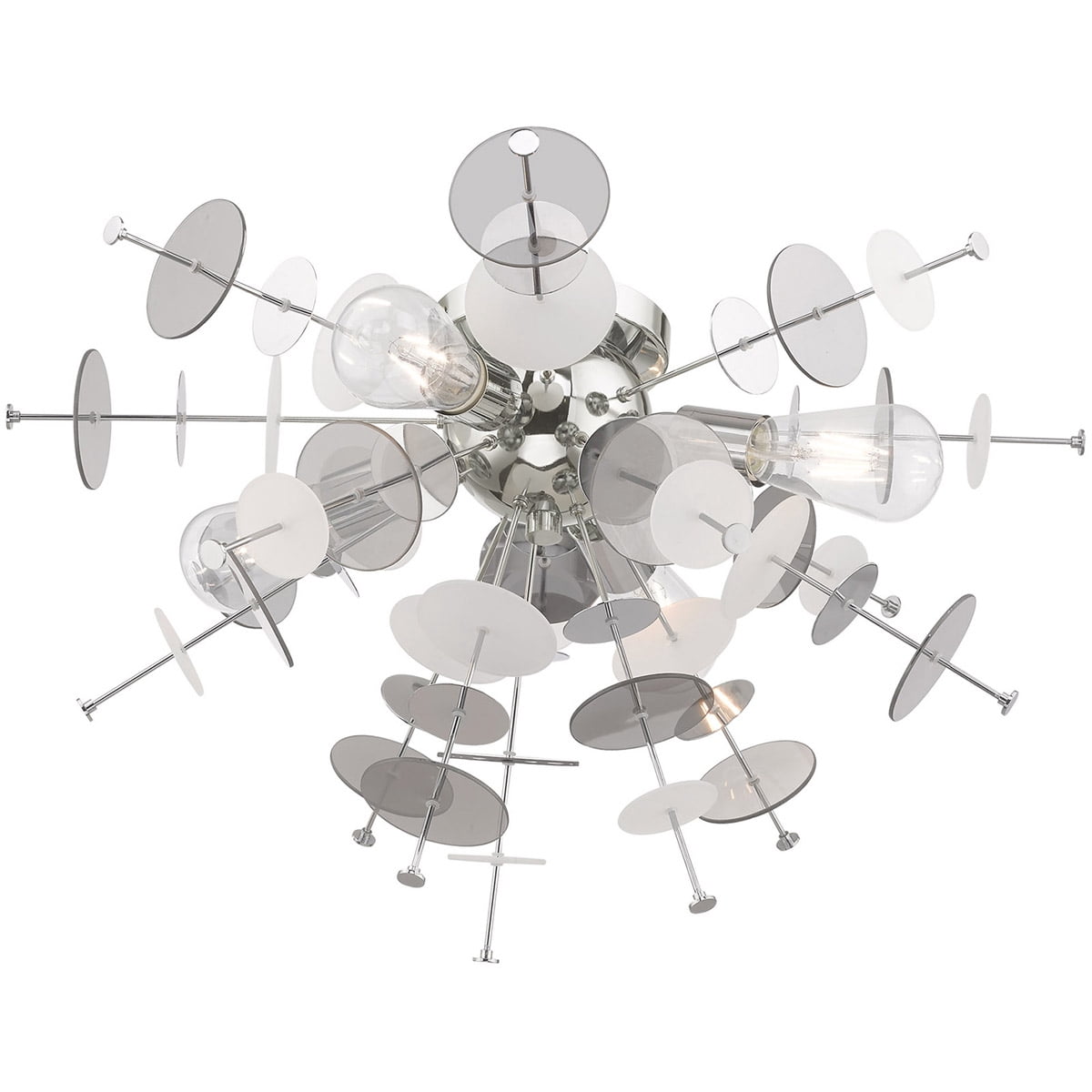 4 Light Polished Chrome Ceiling Light fixture with Chrome Discs & Glass Discs Shade