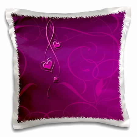 Fuschia Pillow Cases 3dRose Elegant Dangling Hearts on Vine Design, Fuschia Pink - Pillow Case, 16 by 16-inch ()
