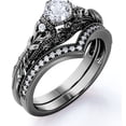 thumbnail image 1 of JeenMata Anillo de Bodas de Inspiración Victoriana con Diamante Real de Talla Redonda de 0,68 Quilates Grabado Engastado con Banda de Bodas de Chevron en Oro Negro de 10 K, 1 of 6