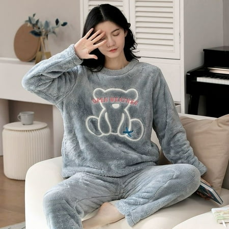 

Flannel pajamas ladies autumn and winter new cartoon student coral fleece thickened home clothes