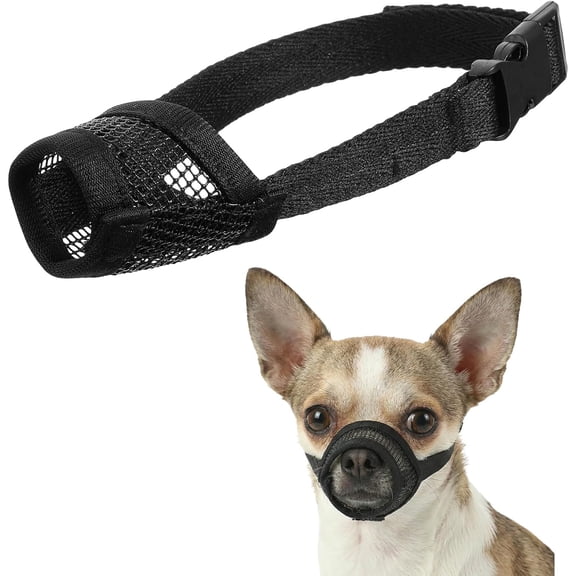GASTROPOD Black Mesh Chihuahua Muzzle, Breathable Small Dog Muzzles for Short-Snout Puppies, Adjustable Soft Mouth Cover Supports Panting & Drinking for Grooming & Vet Visits(XS)