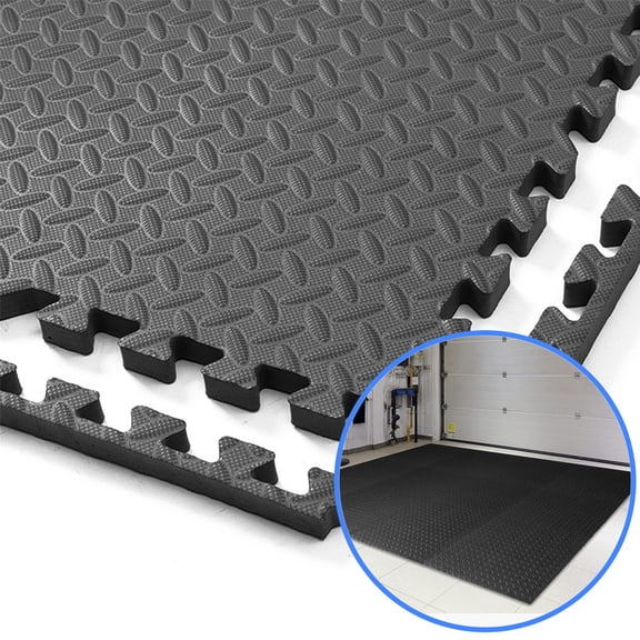 12 Tiles EVA Interlocking Mats, Puzzle Floor Tiles, Foam Floor Padding with Border for Furniture, Home Space, Living Room, Garage, Black