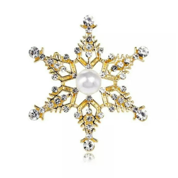 GKNET Fashion Christmas Xmas Snowflake Crystal Brooch Pin Costume Women Party Jewelry-Gold