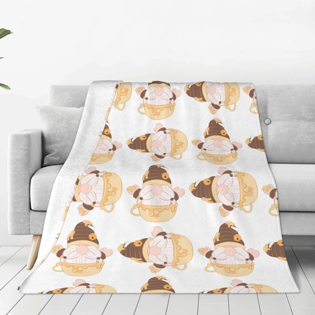 Fotbe Cute Bee Gnome Manta de Franela Acolchonada con Estampado, Súper Suave y Esponjosa, Extra Grande para Sofá, Cama, Uso Todo el Año-40"x30"