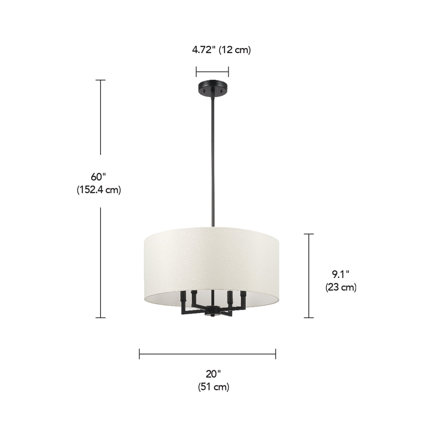 Globe Electric 4-Light Matte Black Chandelier, Beige Fabric Shade, Modern Farmhouse Style, 91004458
